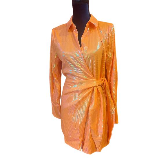 House Of Harlow 1960 Sequins Wrap Dress Orange NWT Small - Picture 2 of 14